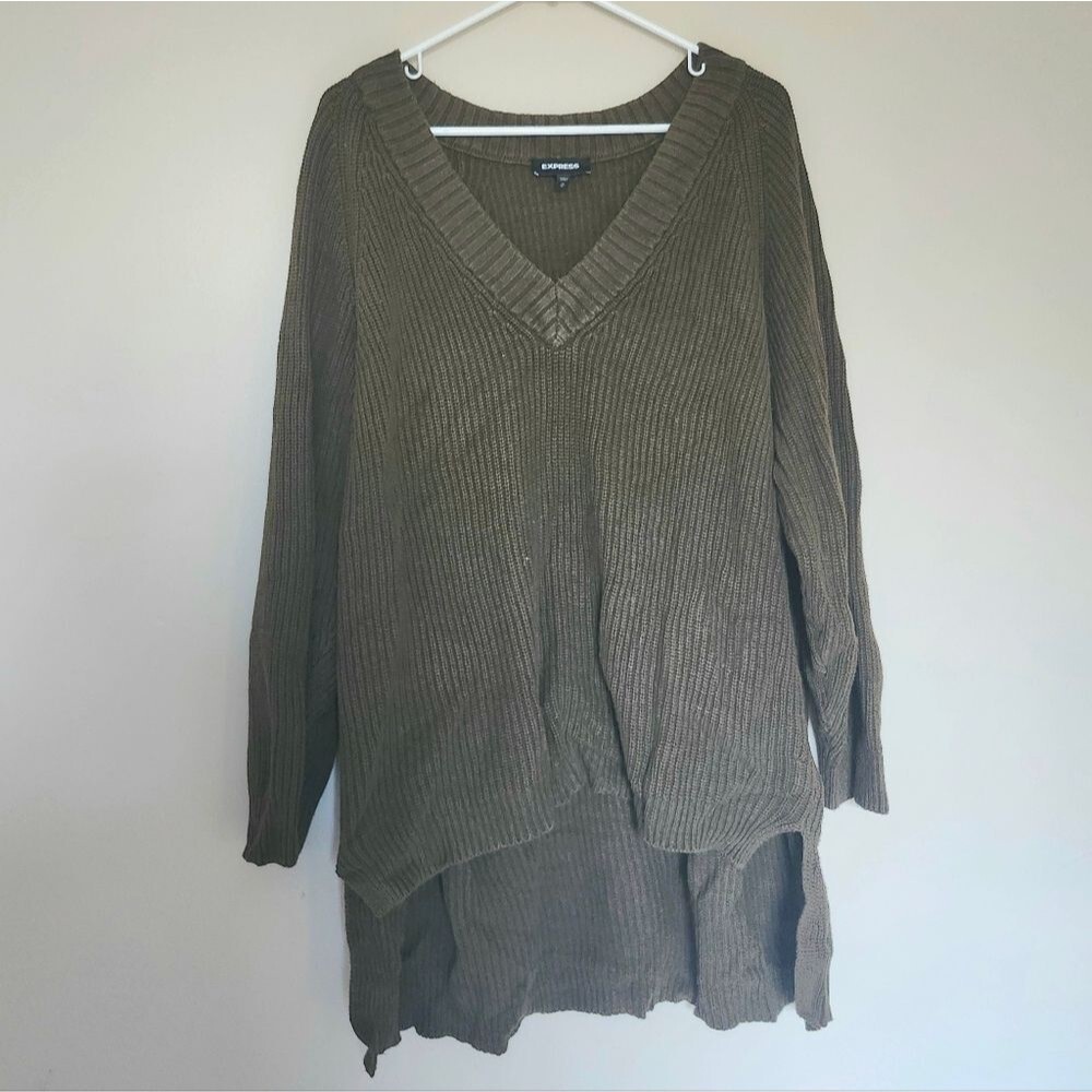 Express Green V Neck High Low Tunic Sweater Womens Medium